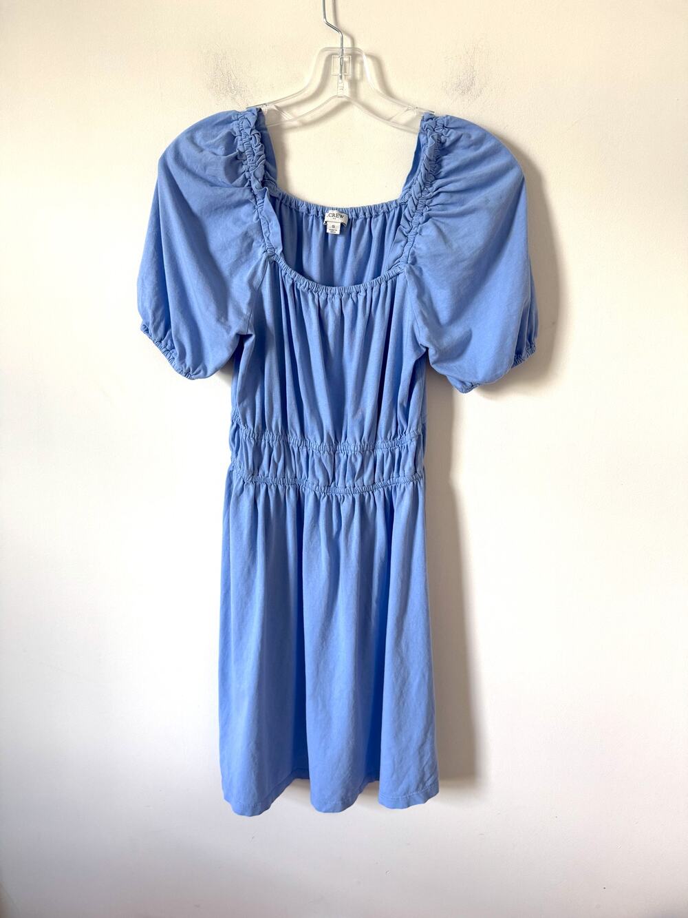 J.Crew Blue Puff Sleeve Smocked Waist Square Neck Jersey Knit Mini Dress Small